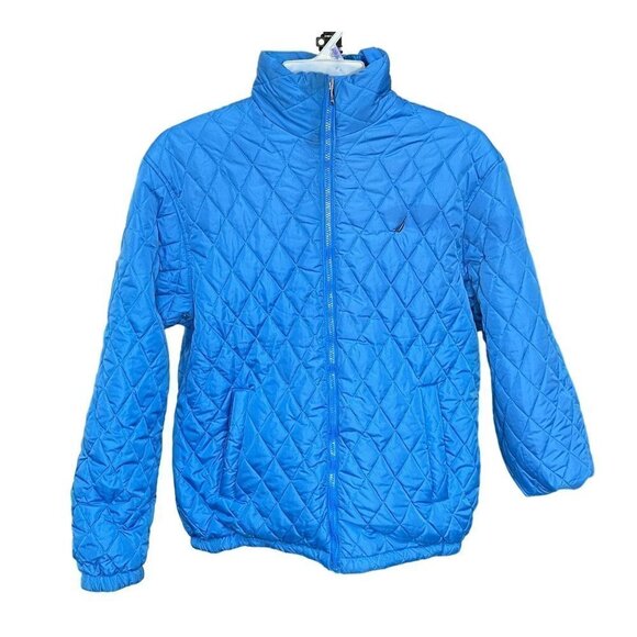 Nautica womens mens blue puffer jacket with hidden hoodie‎ - Picture 1 of 11